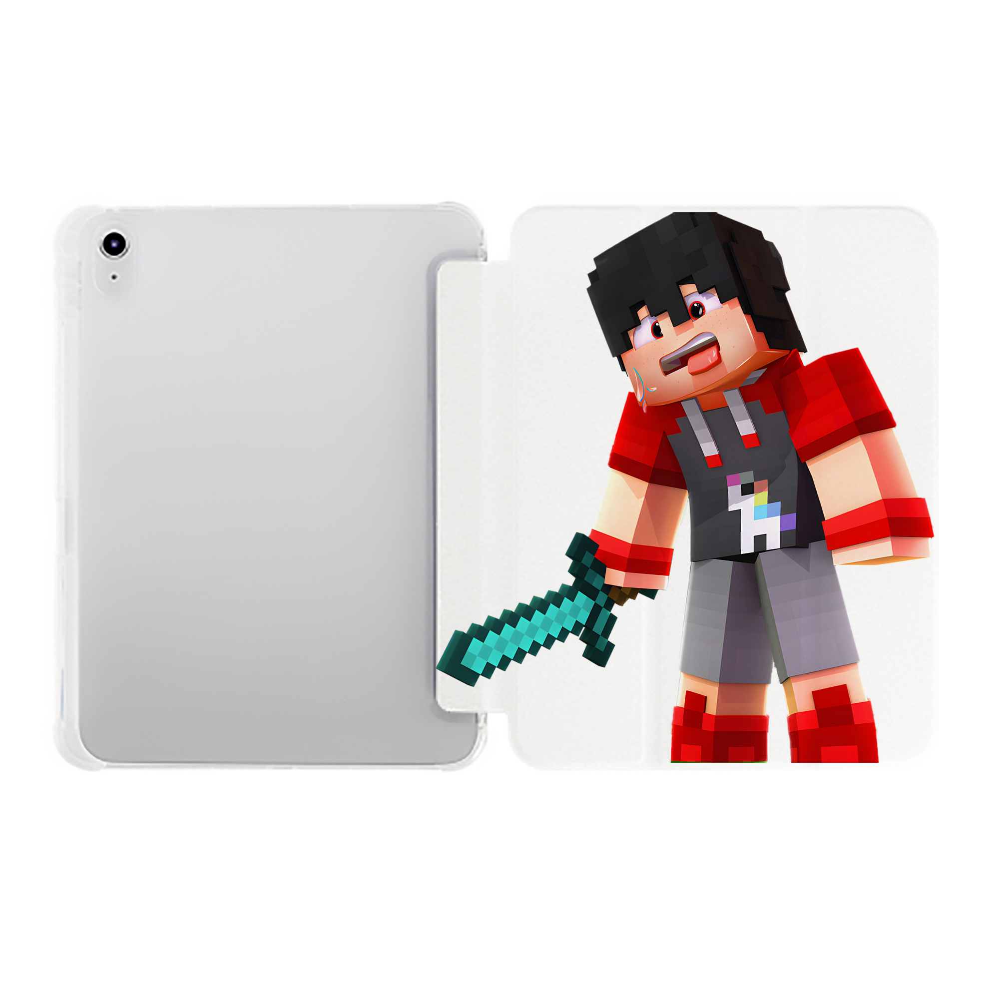 （画像用） マインクラフト ブロックの世界 Minecraft MC Block world IPad ケース ペン収納付き 三つ折りスタンド PUレザー×シリコン 対応機種9.5/10.5/10.9インチ
